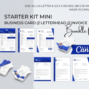 Starter Kit Pacchetto modello Canva modificabile, Carta intestata aziendale moderna, Fattura per piccole imprese, Modello di biglietto da visita professionale