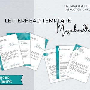 Paquete de plantillas Word+Canva de membrete, membrete empresarial editable moderno, membrete para pequeñas empresas, plantilla de membrete profesional