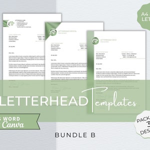 Paquete de plantillas de Word y Canva con membrete, Papel con membrete empresarial editable moderno, Papel con membrete para pequeñas empresas, Plantilla de membrete profesional