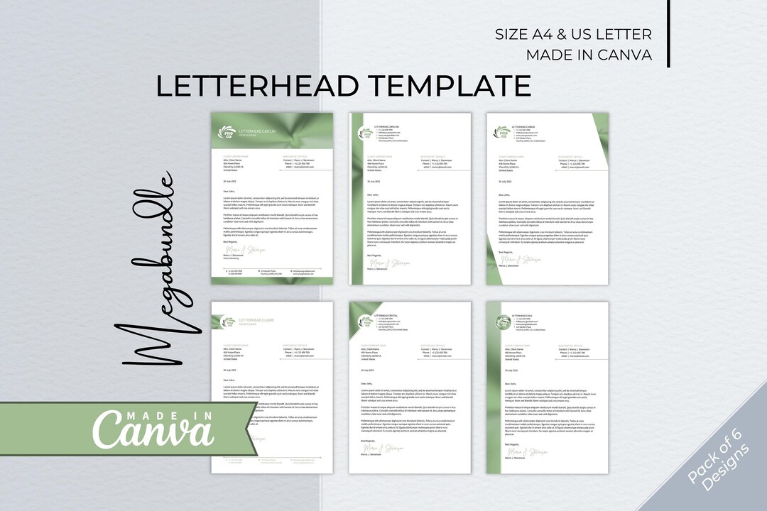 Letterhead Canva Template Bundle, Modern Editable Business Letterhead
