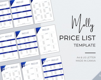 Bewerkbare prijslijstsjabloon, prijsgids voor kleine bedrijven (Canva, A4/US Letter)
