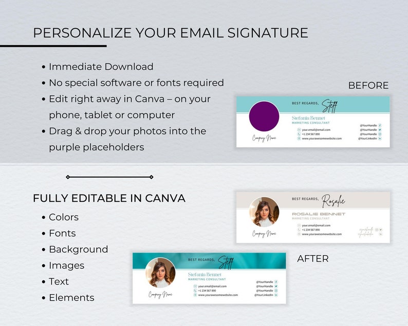 Modern Email Signature Canva Template | Business Design Bundle (600x200 ...