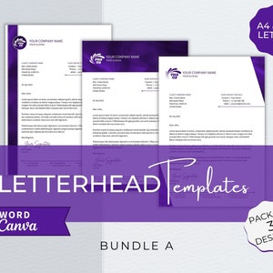 Letterhead Word+Canva Template Bundle, Modern Editable Business Letterhead, Letterhead for Small Business, Professional Letterhead Template