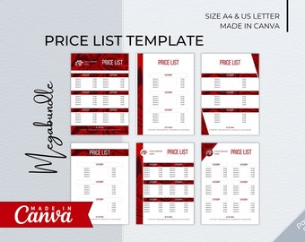 Prijslijstsjabloon: volledig bewerkbare prijsgids (Canva, A4 en US Letter)