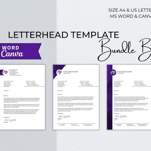 Letterhead Word+Canva Template Bundle, Modern Editable Business Letterhead, Letterhead for Small Business, Professional Letterhead Template