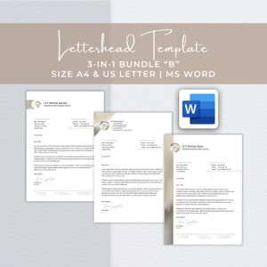 Paquete de plantillas de Word con membrete, membrete empresarial moderno totalmente editable, papelería para pequeñas empresas, plantilla de membrete profesional