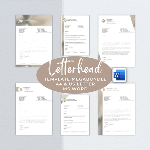 Letterhead Word Template Bundle, Modern Editable Business Letterhead, Letterhead for Small Business, Professional Letterhead Template