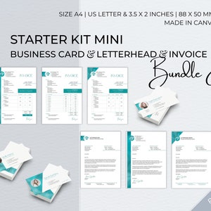 Starter Kit Pacchetto di modelli Canva modificabili, carta intestata aziendale moderna, fattura per piccole imprese, modello di biglietto da visita professionale