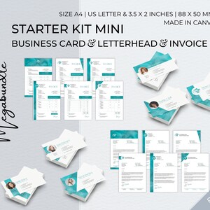 Starter Kit Pacchetto di modelli Canva modificabili, carta intestata aziendale moderna, fattura per piccole imprese, modello di biglietto da visita professionale