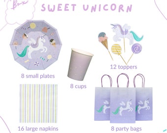 Boîte à fête Licorne | Assiettes Licorne | Fête Licorne | Décoration Pastels | Sachets à surprises Licorne | Unicorn party