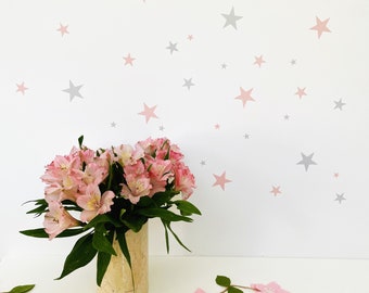 Pink & Grey Star Wall Sticker - Reusable (66 pcs) | Wall Decal Stars Pink and Gray | Star wall decoration