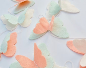 Butterfly garland in felt| Butterfly garland peach, mint and white | Butterlfy felt Garland | Pastel Butterfly garland