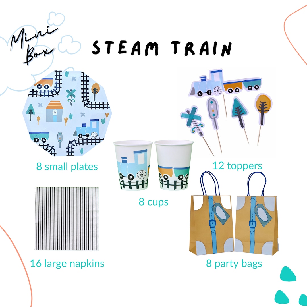 Steam Train Parties Mini Party Box Steam Train | Party Items Train | Train | Plates Party ...