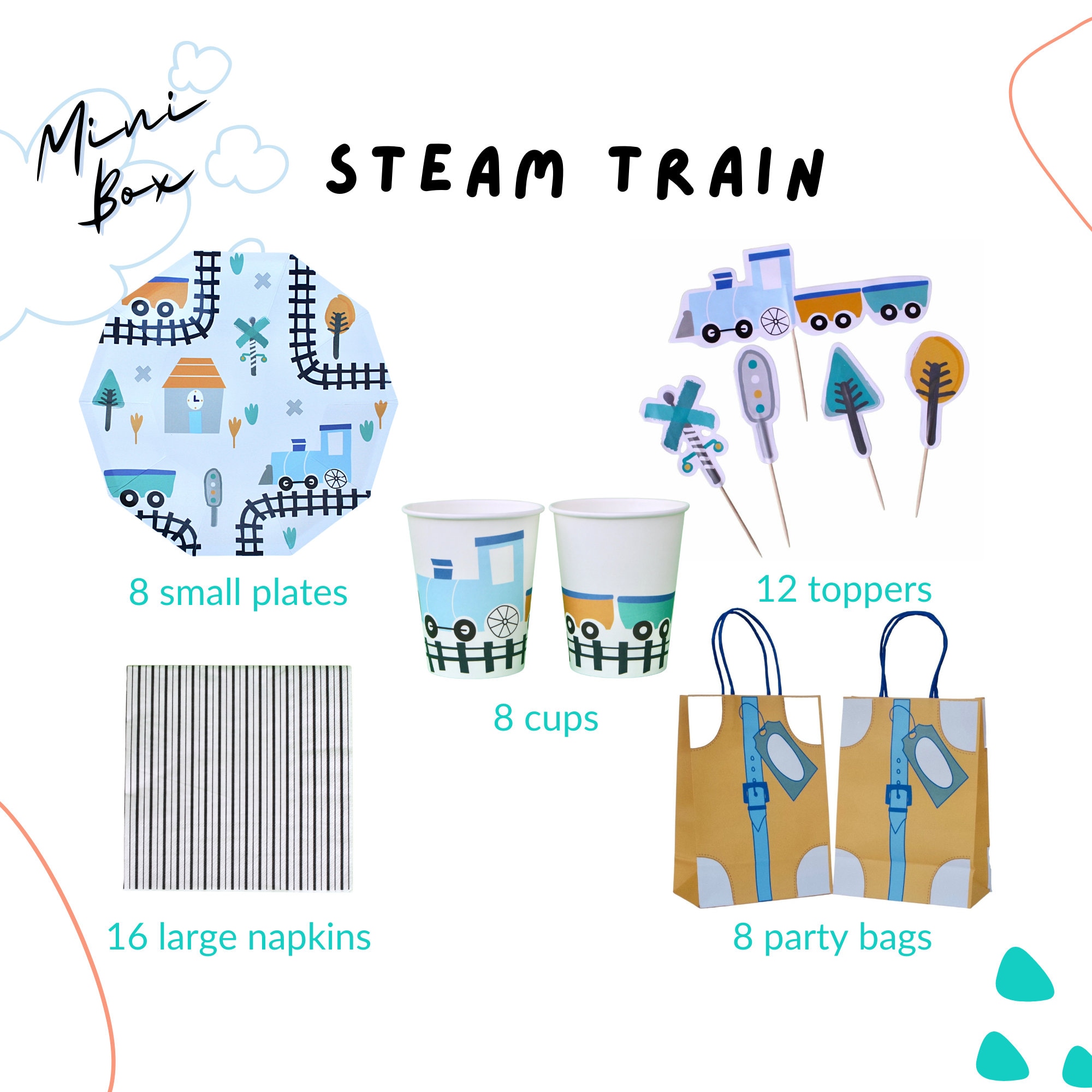 Mini Party Box Steam Train | Party items Train | Train | plates Party decoration Train
