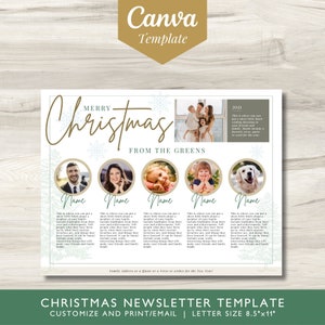 Modelo de boletim informativo de Natal | Carta de Natal da família Canva | Modelo Canva | Boletim informativo digital | Boletim informativo Evergreen