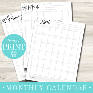 Digital Monthly Calendar Printable Letter Size | Black and White ...