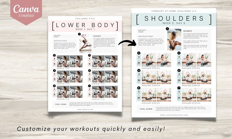 Editable Exercise Plan Canva Template Digital Template Etsy