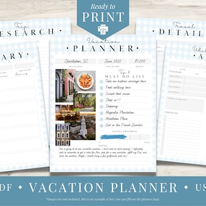 Gingham Vacation Planner Printable  |  Digital Itinerary Template  |  Packing List  |  Trip Details  |  Travel Printable PDF