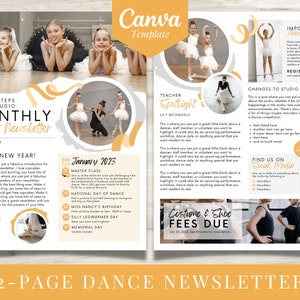 Gold Dance Newsletter Editable Canva Template  |  Ballet School Email Blast  |  Editable Dance Announcements
