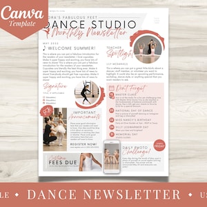 Dance Canva Newsletter Template  |  Editable Dance Club Newsletter  |  Dusty Rose Eblast  |  Dancing Marketing Letter