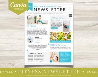 Health and Fitness Newsletter Canva Template  |  Editable Exercise Letter  |  Clean and Minimalistic Yoga Newsletter  |  Weight Training