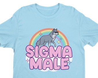 Sigma masculino, camiseta engraçada, camisa Lone Wolf, camisa estranha, Gen Z Meme, camisa Sigma, camiseta gráfica Wolf, camisa arco-íris, camisa irônica, sarcástico