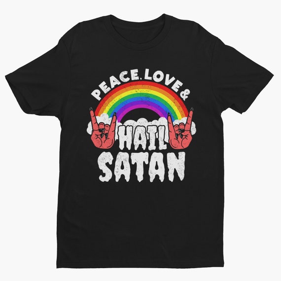 Hail Satan T-Shirt Red Distressed Letters Retro Vintage Look Hail Satan T-Shirt Red Distressed Letters Retro Vintage Look