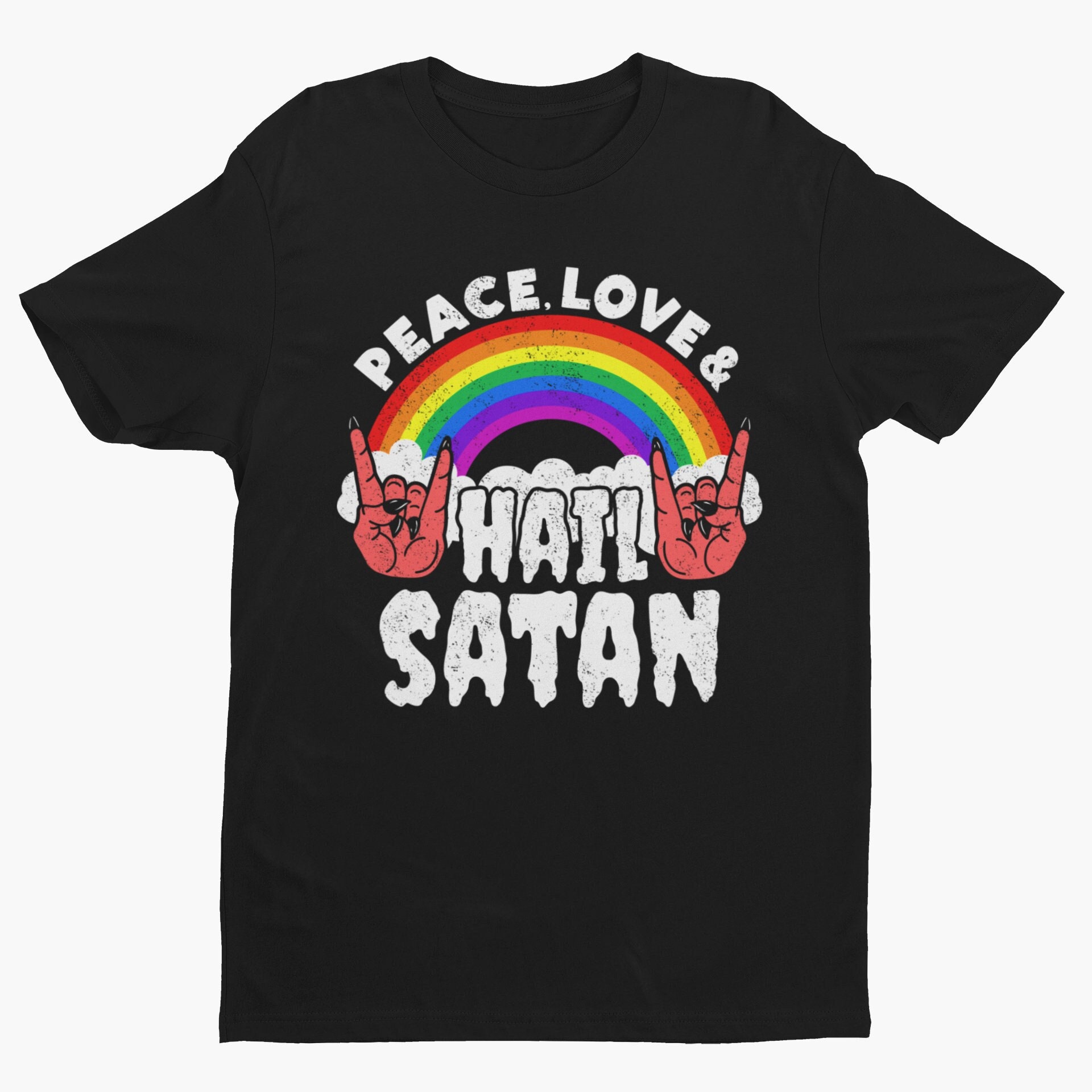 Hail Satan T-Shirt Red Distressed Letters Retro Vintage Look Hail Satan T-Shirt Red Distressed Letters Retro Vintage Look
