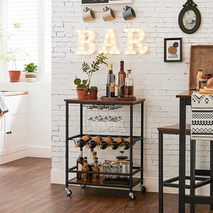 Bar Cart, Industrial, Rolling Cart, Coffee Cart, Kitchen Island, Rolling Beverage Cart, Wine Cart image 2