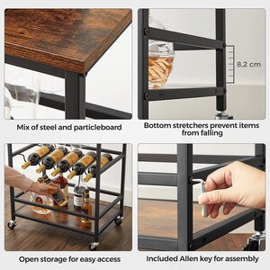 Bar Cart, Industrial, Rolling Cart, Coffee Cart, Kitchen Island, Rolling Beverage Cart, Wine Cart image 7