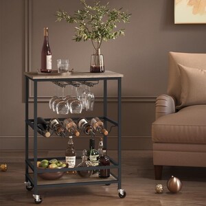 Bar Cart, Industrial, Greige, Rolling Cart, Coffee Cart, Kitchen Island, Rolling Beverage Cart, Wine Cart