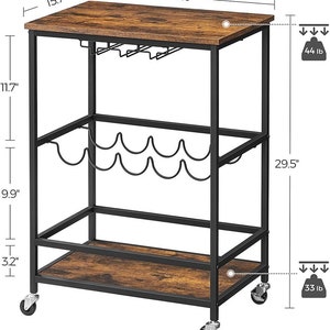 Bar Cart, Industrial, Rolling Cart, Coffee Cart, Kitchen Island, Rolling Beverage Cart, Wine Cart image 8