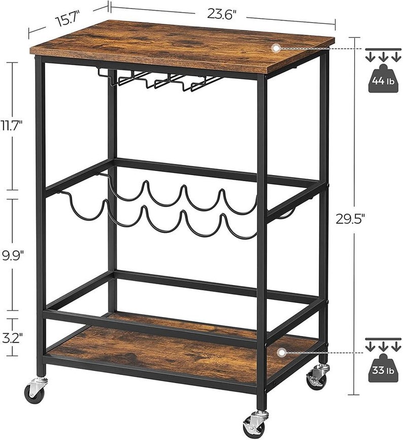 Bar Cart, Industrial, Rolling Cart, Coffee Cart, Kitchen Island, Rolling Beverage Cart, Wine Cart image 8