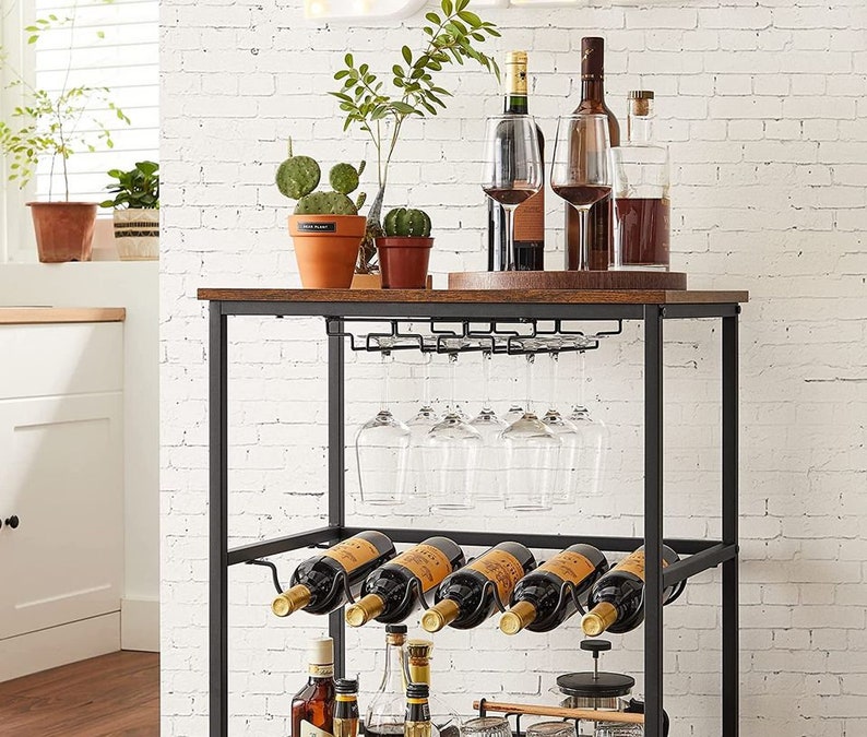 Bar Cart, Industrial, Rolling Cart, Coffee Cart, Kitchen Island, Rolling Beverage Cart, Wine Cart image 5