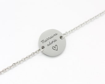 Personalized round medal bracelet, First name bracelet, Mom jewelry, Birth gift, Godmother bracelet, Bridesmaid gift, jewelry