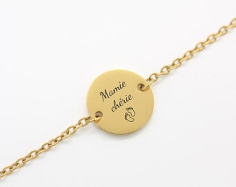 Bracelet personnalisé prénom médaille ronde femme, Cadeau Bijou Bracelet Maman Naissance Marraine Mamie Mères, Cadeau demoiselle d’honneur