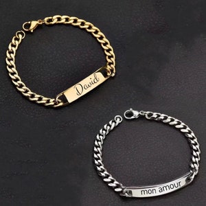 Engraved large men's chain bracelet, personalized men's bracelet, personalized men's bracelet, engraving men's bracelet, birthday gift image 1