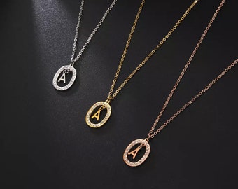 Halskette mit Anfangsbuchstaben aus Zirkon-Edelstahl, Alphabet-Vornamenskette, personalisierte Halskette, Geburtstagsgeschenk, Damenschmuck