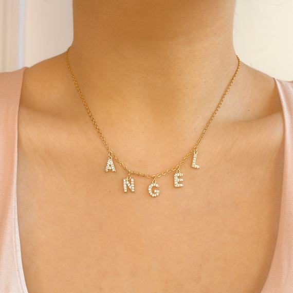 Collier initiale lettre strass zircon doré argenté collier prénom
