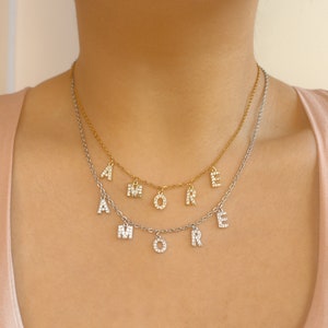 Collar personalizado, collar con nombre, strass de circonitas, collar con letras, collar con iniciales, collar con alfabeto, regalo de cumpleaños, joyería para mujer