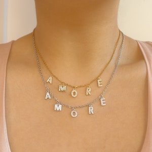 Collier initiale lettre strass zircon doré collier prénom alphabet,collier personnalisé, cadeau danniversaire, bijoux femme, meilleure amie image 3