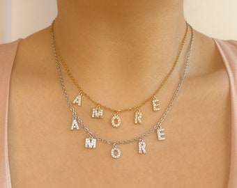 Personalized necklace, first name necklace, zircon rhinestones, letter necklace, initial necklace, alphabet necklace, birthday gift, women's jewelry