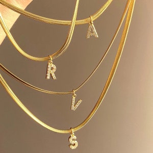 Collier initiale lettre strass zircon doré collier prénom alphabet,collier personnalisé, cadeau d’anniversaire, bijoux femme, meilleure amie