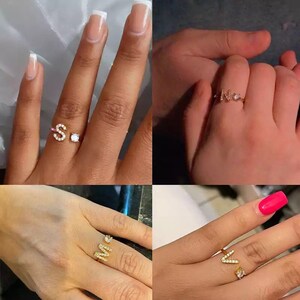 Anillo de letras, Anillo inicial con circón, anillo del alfabeto de pedrería regalo de cumpleaños personalizado, joyería mujer mejor amiga mamá