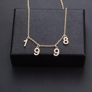 Números de collar personalizados de diamantes de imitación de oro, número de collar, fecha del collar, regalo de cumpleaños, mujer de joyería, mejor amiga, mamá