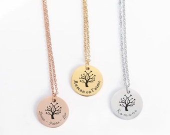 Personalized tree of life family necklace, first name necklace, unique necklace, women's jewelry engraving, birthday gift idea, mother's day