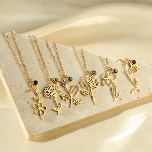 Collar de flores de nacimiento de acero inoxidable, collar de piedra de nacimiento colorido, collar personalizado, regalo de cumpleaños, joyería de mujer