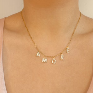 Collier initiale lettre strass zircon doré collier prénom alphabet,collier personnalisé, cadeau d’anniversaire, bijoux femme, meilleure amie