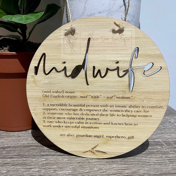 Midwifery Definition Cutout Plaque, Student midwife, Doula