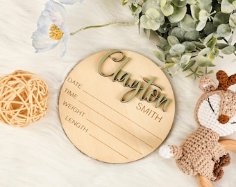 Nome personalizzato per neonati, fascia 3D, annuncio nascita in ospedale, cartello annuncio nome personalizzato in legno, regalo per neomamme